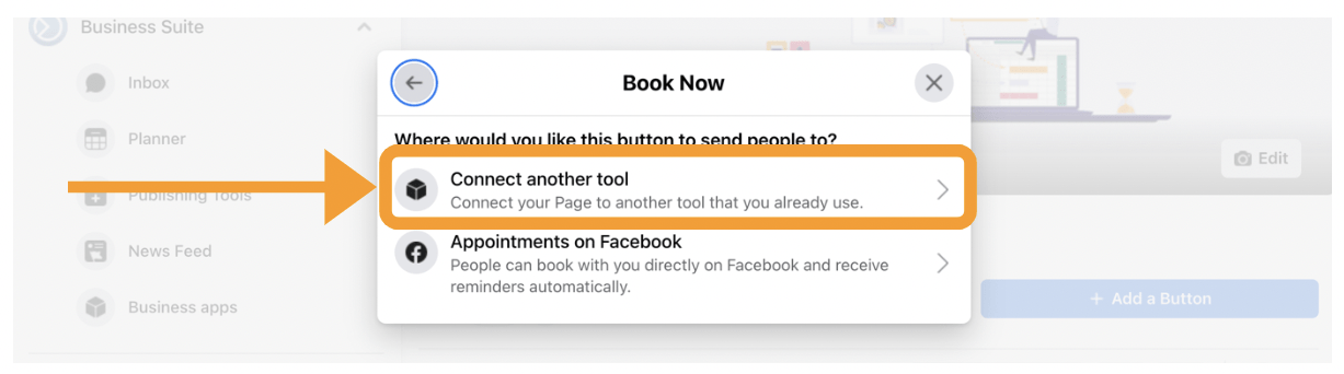 Mozrest - Step 3 on Facebook, click on “Connect another tool”.