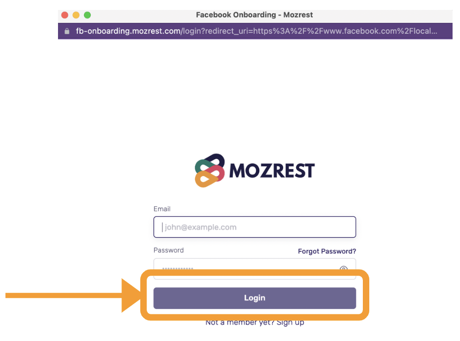 Mozrest - Paso 6 en Facebook, añade tu correo electrónico y contraseña. 
