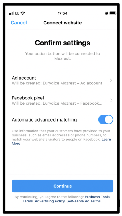 Mozrest - Añadir botón de reserva en Instagram - Paso 7.6 - Confirmar