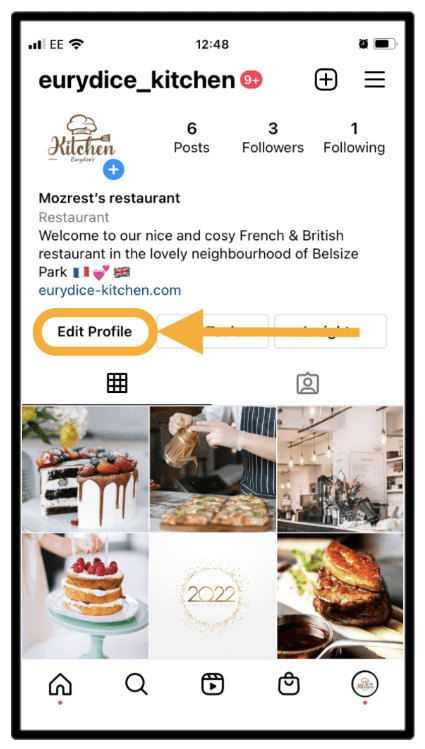 Mozrest - Añadir botón de reserva en Instagram - Paso 1 - Editar perfil