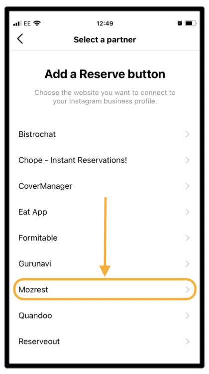 Mozrest - Añadir botón de reserva en Instagram - Paso 4 - Haz clic en Mozrest