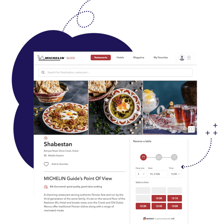 Guía MICHELIN x Eat App: Mozrest agrega un calendario de reservas a la página de la Guía MICHELIN de los restaurantes y envía las reservas a Eat App.