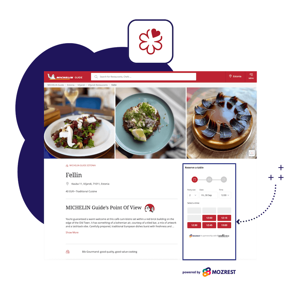 Mozrest x Guía MICHELIN: Mozrest ayuda a los restaurantes a aumentar las reservas agregando un botón de reserva a su página de la Guía MICHELIN.