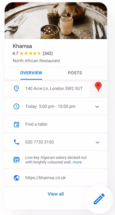 Mozrest - Screenshot of the Google Business Profile overview