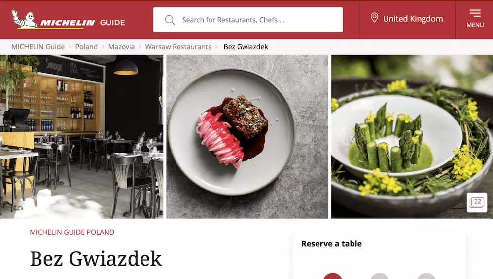 Mozrest - Screenshot of the booking widget in the MICHELIN Guide page of the restaurant Bez Gwiazdek