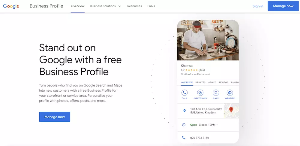 Mozrest - Screenshot of the Google Business Profile homepage