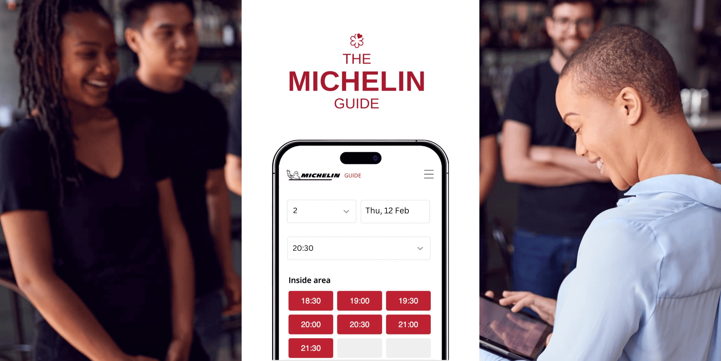 Mozrest - Solutions for Restaurant - Restaurant manager briefing her staff, smiling, and checking the number of today's bookings on her tablet