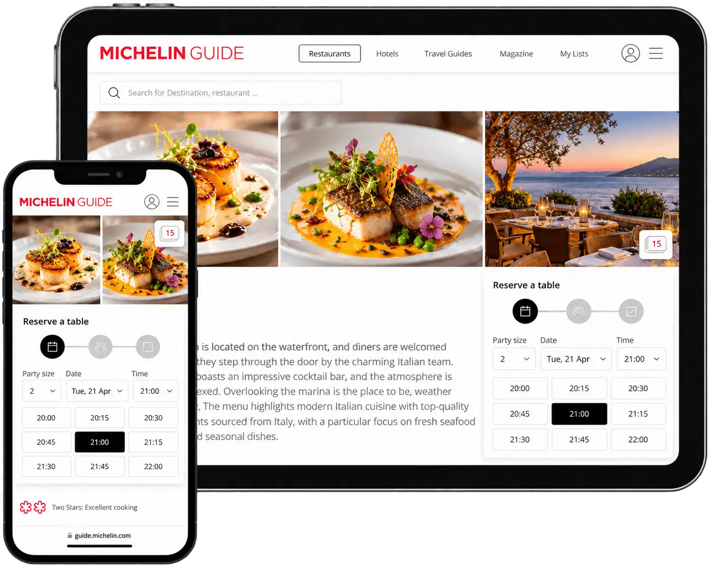 MICHELIN Guide app and website viewed from a tablet and a smartphone