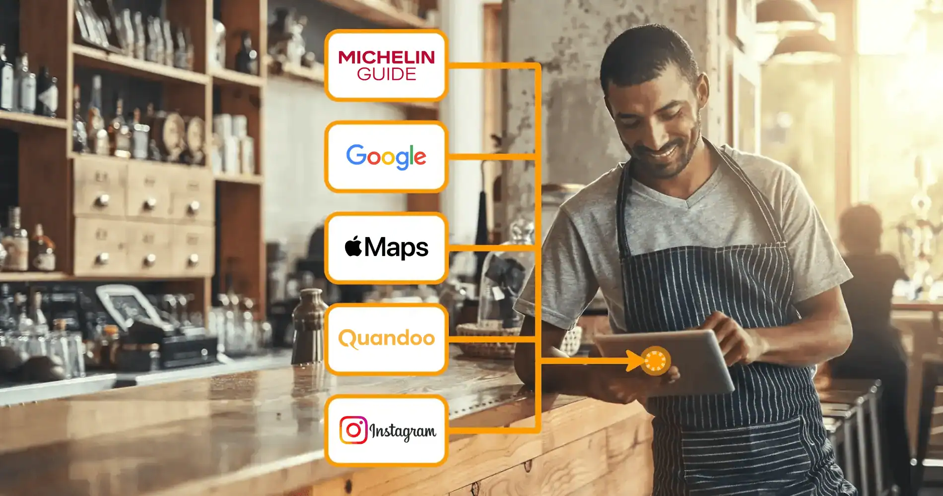 restaurant manager looking at his reservation software to check today's bookings he received from multiple booking channels into one place